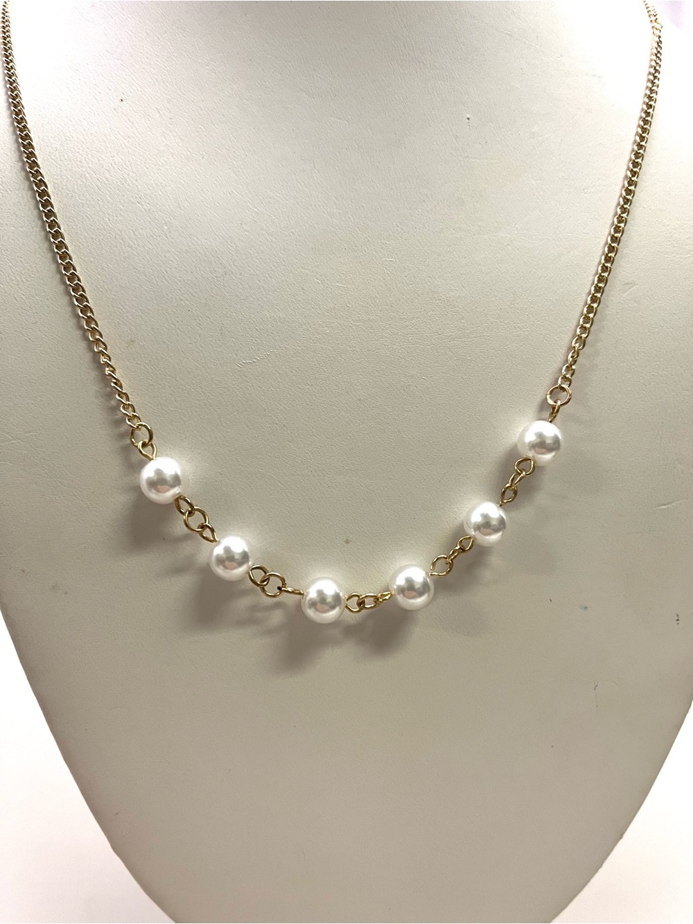 Gold Tone Faux Pearl Bar Necklace White Pearl Station Choker Dainty Bridal